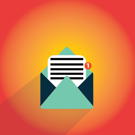Flat design business vector illustration concept copy text for esp web banners promotional material mock up template open message envelope with one empty sheet of lined paper coming out