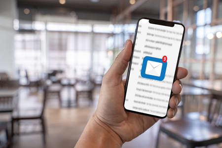 Mail communication connection message to mailing contacts phone global letters concept