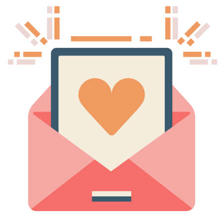 Letter and a paper with heart symbol vector illustration in flat color design