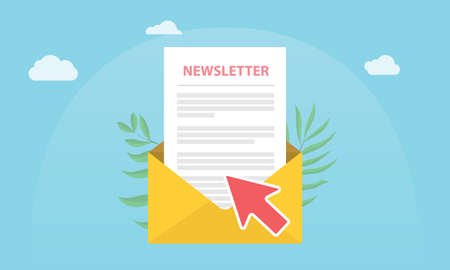 Subscribe newsletter concept isolated with news paper and open envelope and subscribing arrow click vector