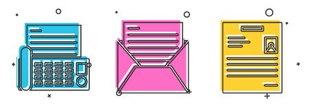 Set fax machine mail and e mail and personal document icon vector