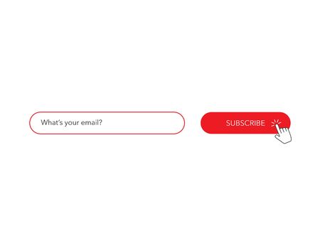 Subscribe form red button with email box clicking hand template for member subscription follow with your email to newsletter touch with us