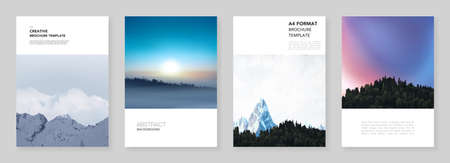 A4 brochure layout of covers templates for flyer leaflet a4 brochure design presentation magazine book fog sunrise in morning and sunset in evening nature landscape backgrounds with mountains