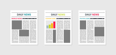 Newspaper template mockup of news and magazines paper page of journal with article column and headline tabloid in front for text media content vector