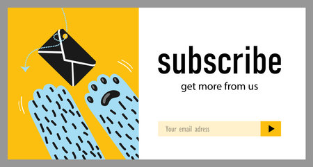 Newsletter design with animal foot cat paws catching envelope or message illustrations with subscribe button box for email address veterinary pet shop concept for subscription letter design Vector Illustration