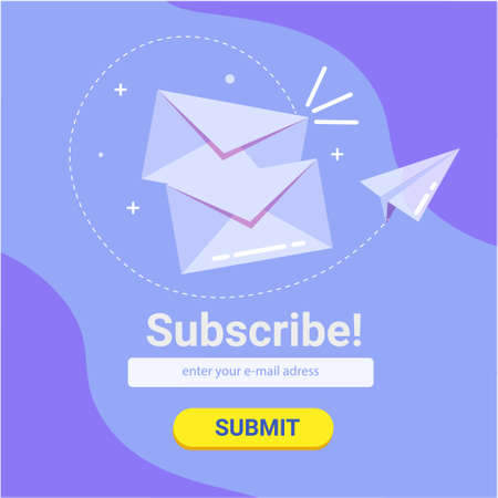 Banner templates for email subscribe with flying envelopes and mailbox in in purple color