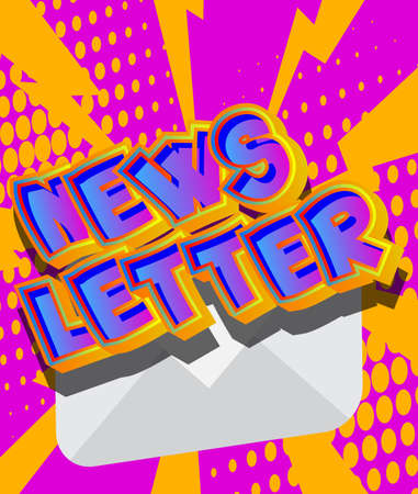 Sending newsletter on internet business marketing campaign comic book word text on abstract comics background retro pop art style illustration