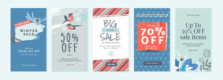 Winter sale vector illustrations for web and social media sale banners shopping and e commerce store branding sale tags and coupons product promotion marketing Vector Illustration