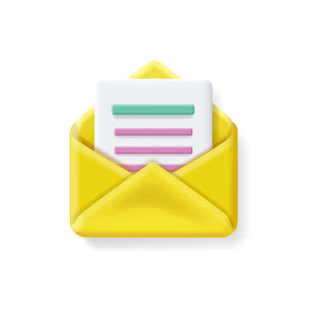 Open envelope with blank paper yellow mail newsletter icon email sign vector 3d