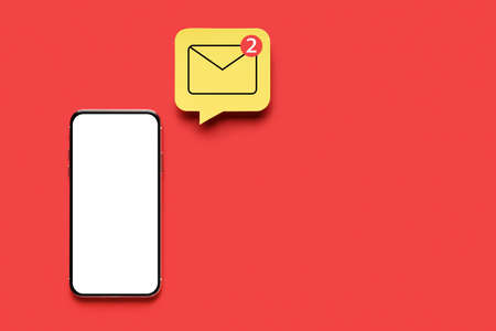 Mobile phone with blank screen and new unread messages on red background