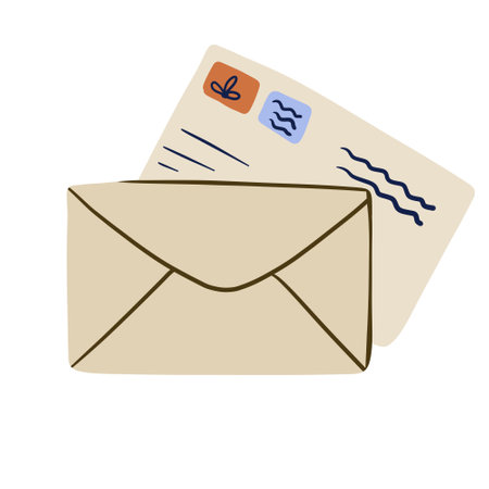 Envelope with letter in craft paper greetings and correspondence handmade sheet with mail postal invitation cartoon illustration