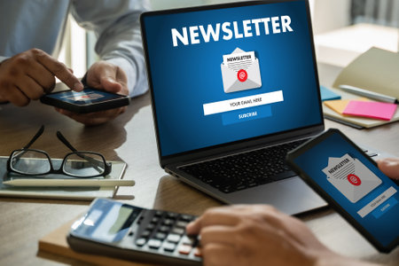 Man signup page subscribe newsletter concept on tablet and smartphone screen on mobile