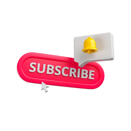 Red subscribe button with yellow notification bell in cloud and cursor social media channel or blog marketing concept 3d rendering Stock Photo