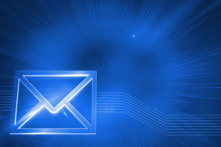 Digitally generated glowing envelope on blue background Stock Photo