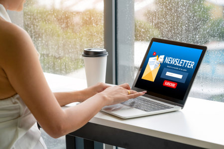 Newsletter signup page on computer for customer to subscribe snugly newsletter update information to subscriber Stock Photo