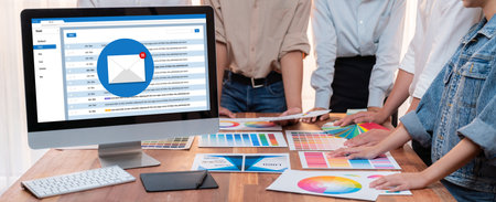 Email notification message showing on computer screen brisk digital marketing message information text from business to customer client