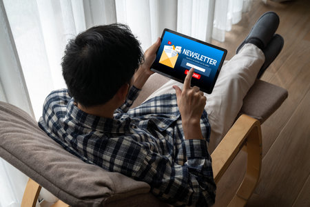 Newsletter signup page on computer for customer to subscribe snugly newsletter update information to subscriber Stock Photo