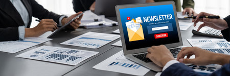 Newsletter signup page on computer for customer to subscribe brisk newsletter update information to subscriber Stock Photo