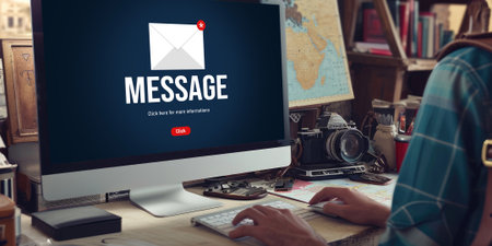 Email notification message showing on computer screen brisk digital marketing message information text from business to customer client