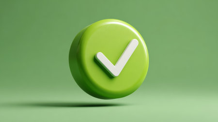Green check mark icon floating in midair symbolizes approval success confirmation and positive result on solid green background
