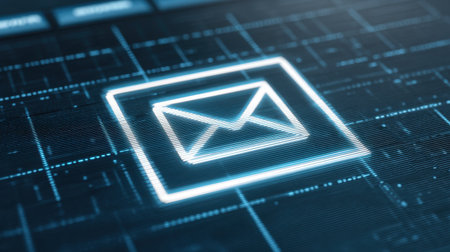 This image features a glowing digital email icon set against a high tech background symbolizing modern communication methods in an interconnected world Stock Photo