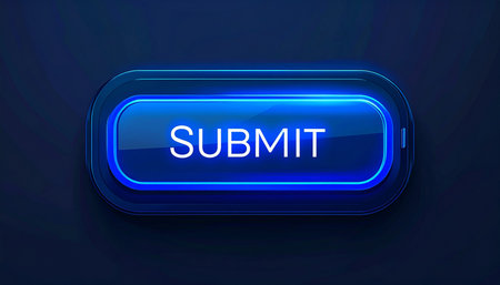 Vector illustration of a blue button with the word summit on a dark background
