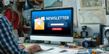 Newsletter signup page on computer for customer to subscribe brisk newsletter update information to subscriber Stock Photo