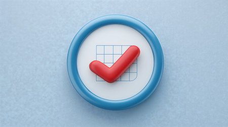 3d rendering of check mark in blue button on blue background Stock Photo