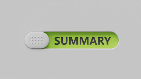 Summary word written on wood slide switch 3d rendering on green background
