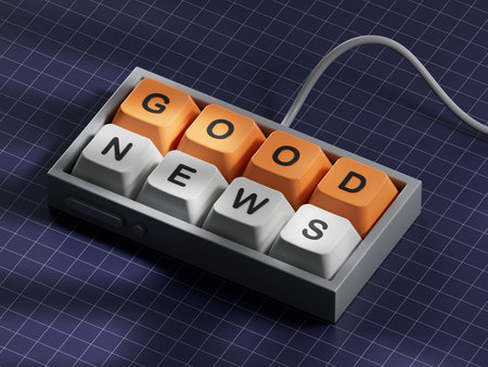 Good news symbol computer keyboard keys with words good news computer keyboard keys copy space 3d rendering on blue background