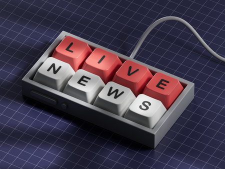 Live news symbol computer keyboard keys with words live news computer keyboard keys copy space 3d rendering on blue background