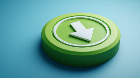This image features a vibrant green download icon with a white arrow set against a light blue background it symbolizes digital downloads and user engagement