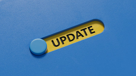 Slide switch with word update investment in life insurance and healthcare concept close up of slide switch business concept 3d rendering on blue background