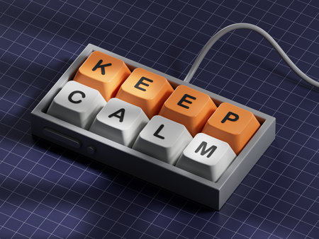 Dice form the expression keep calm 3d rendering on blue background