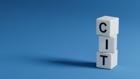 Three wooden elements with letters cit close up of wooden elements business concept 3d rendering on blue background Stock Photo