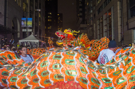 SAN FRANCISCO - FEB 15 : An unidentified participants in a Dragon dance at the Chinese New Year Parade in San Francisco , California on February 15 2014 , It is the largest Asian event in North America 