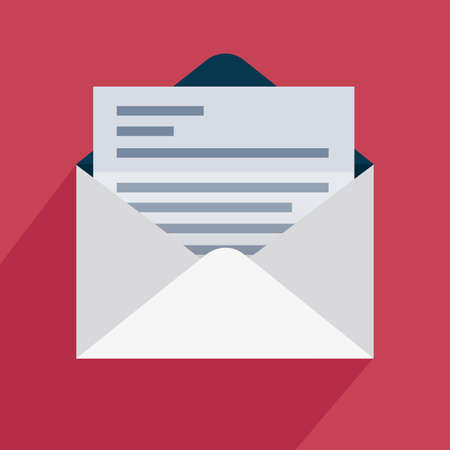 Email open icon with shadow on a red background