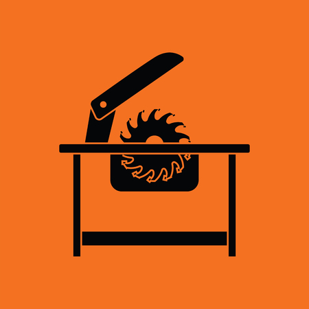 Circular saw icon. Orange background with black