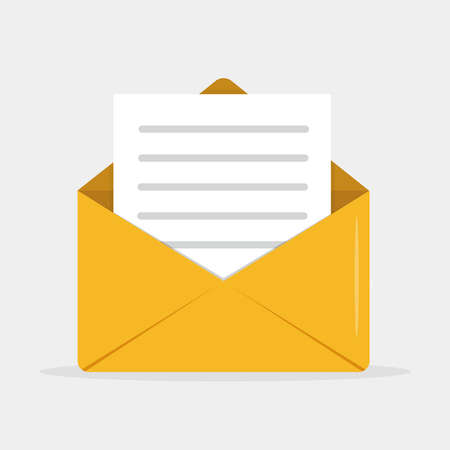 Open envelope with sheet of paper icon isolated on white background vector illustration Stock Photo