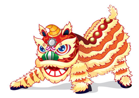 A full spirited Chinese lion is ready to jump high.  Lion dance is not only will be performs during Chinese New Year, but in any happy and grand events to bring auspicious and good luck.