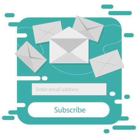 Vector email template with envelope flat design blue background